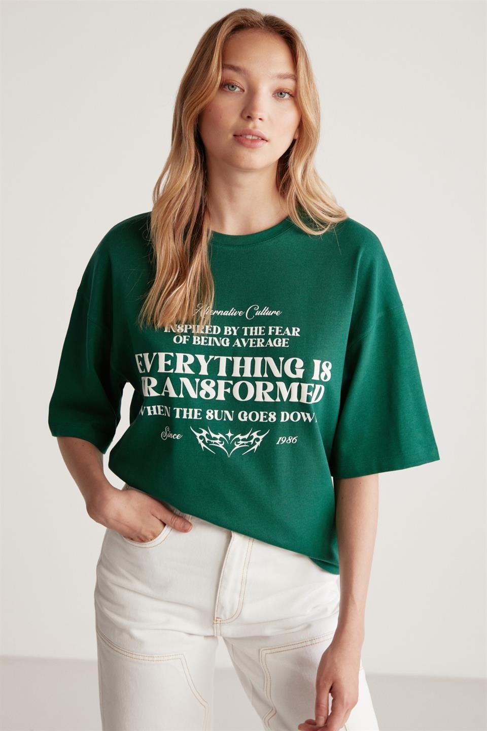 MADELINE Örme Oversize Yeşil  T-Shirt