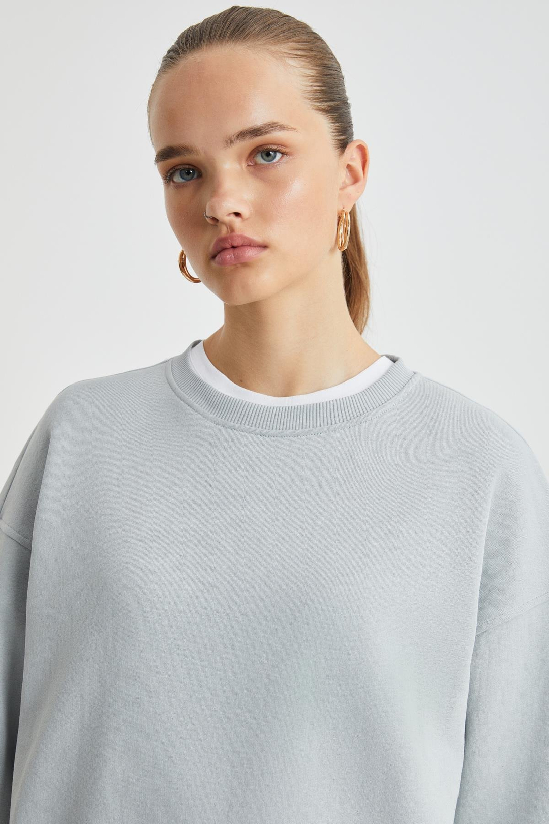 MAIJA Relaxed Oversize Gri Tekli Sweatshirt