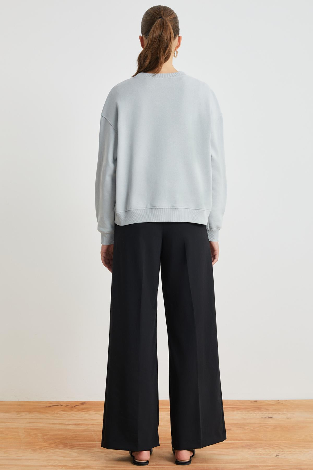 MAIJA Relaxed Oversize Gri Tekli Sweatshirt