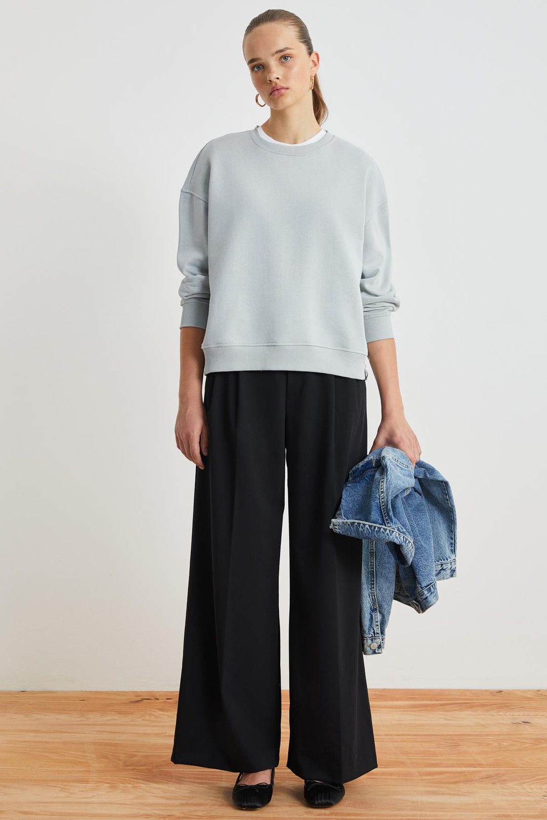 MAIJA Relaxed Oversize Gri Tekli Sweatshirt