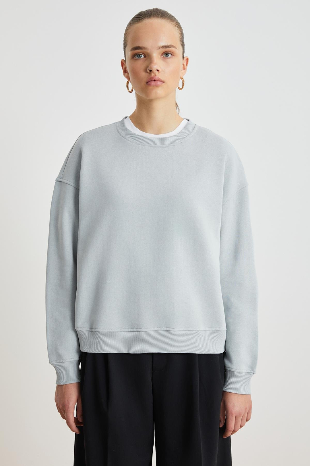 MAIJA Relaxed Oversize Gri Tekli Sweatshirt