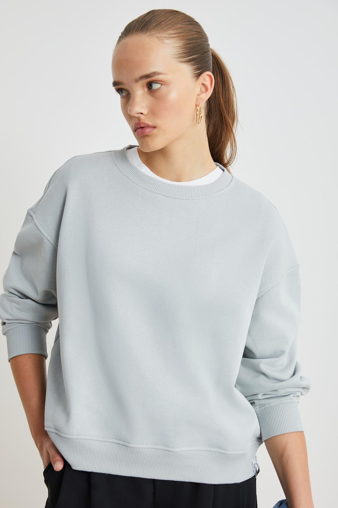 MAIJA Relaxed Oversize Gri Tekli Sweatshirt