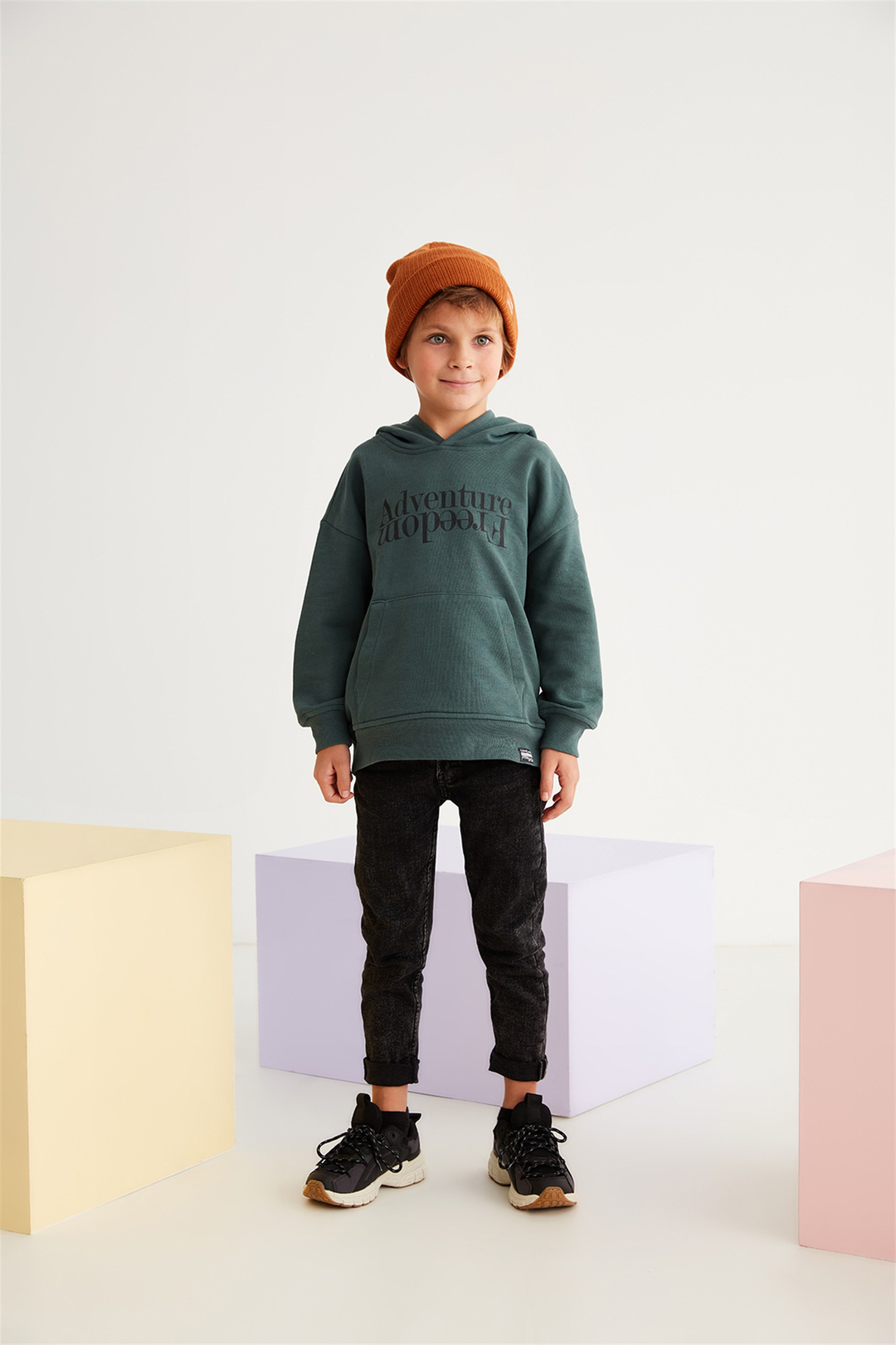 MARC Çocuk Yeşil Baskılı Kapüşonlu Comfort Fit Sweatshirt