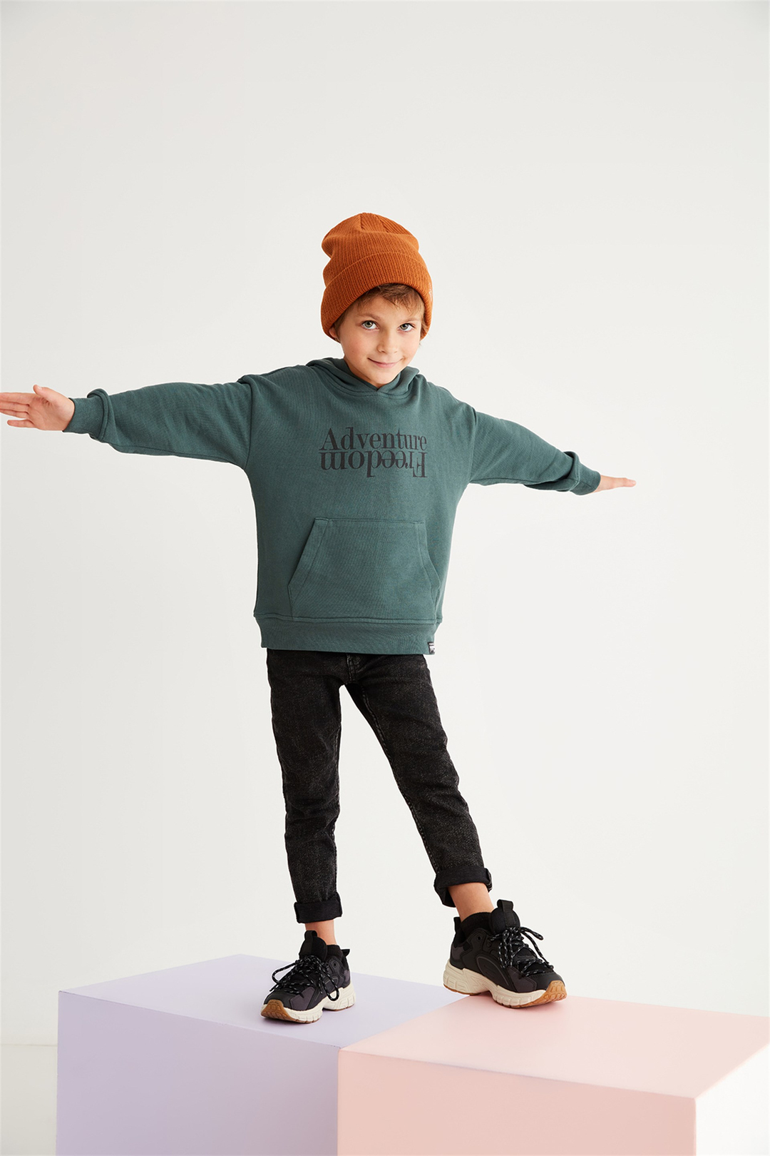 MARC Çocuk Yeşil Baskılı Kapüşonlu Comfort Fit Sweatshirt