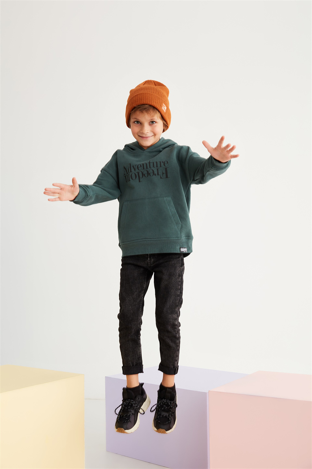 MARC Çocuk Yeşil Baskılı Kapüşonlu Comfort Fit Sweatshirt