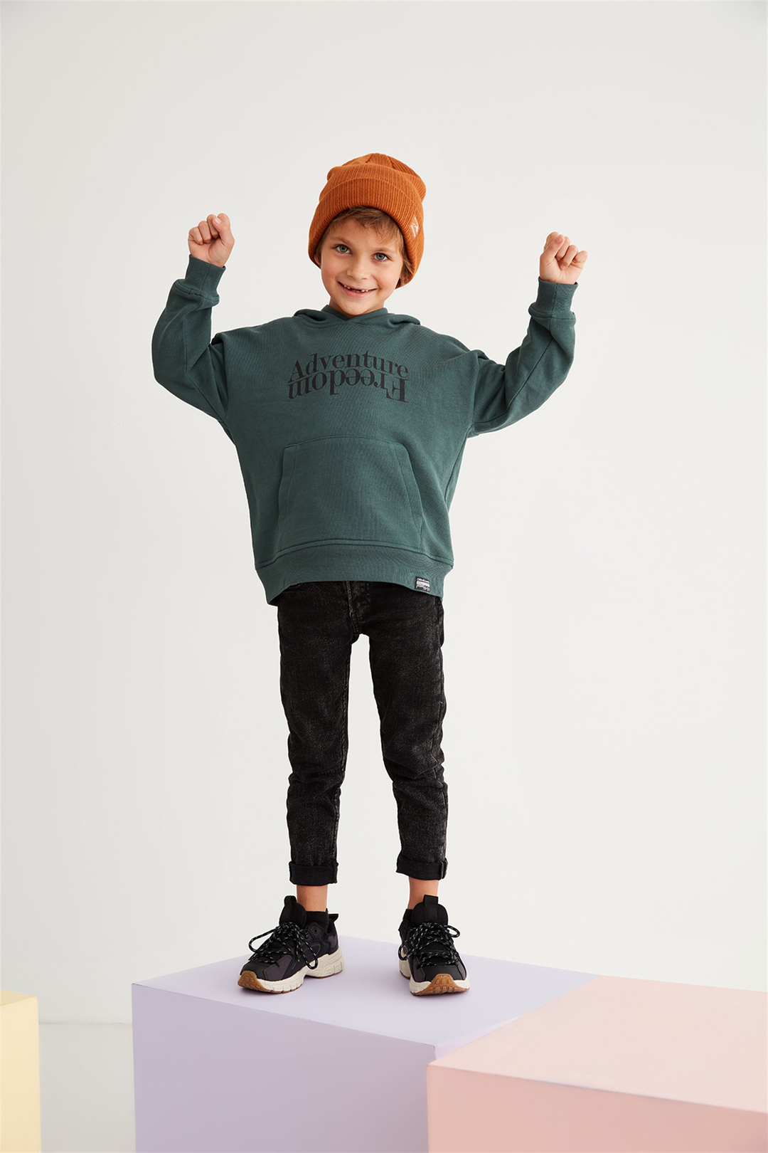 MARC Çocuk Yeşil Baskılı Kapüşonlu Comfort Fit Sweatshirt