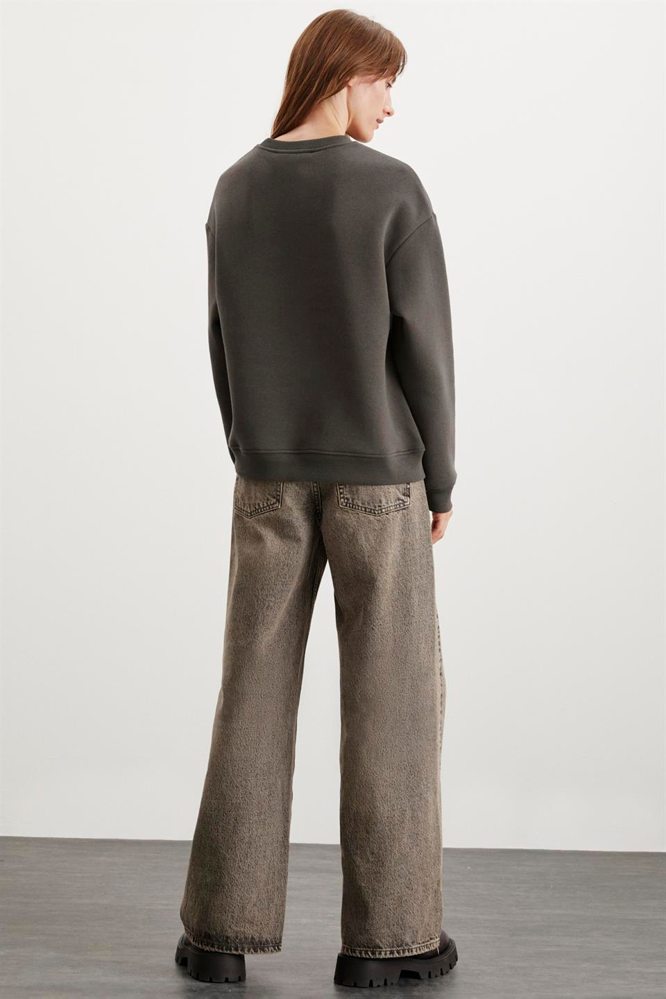 MARENA  Relaxed Gri Tekli Sweatshirt