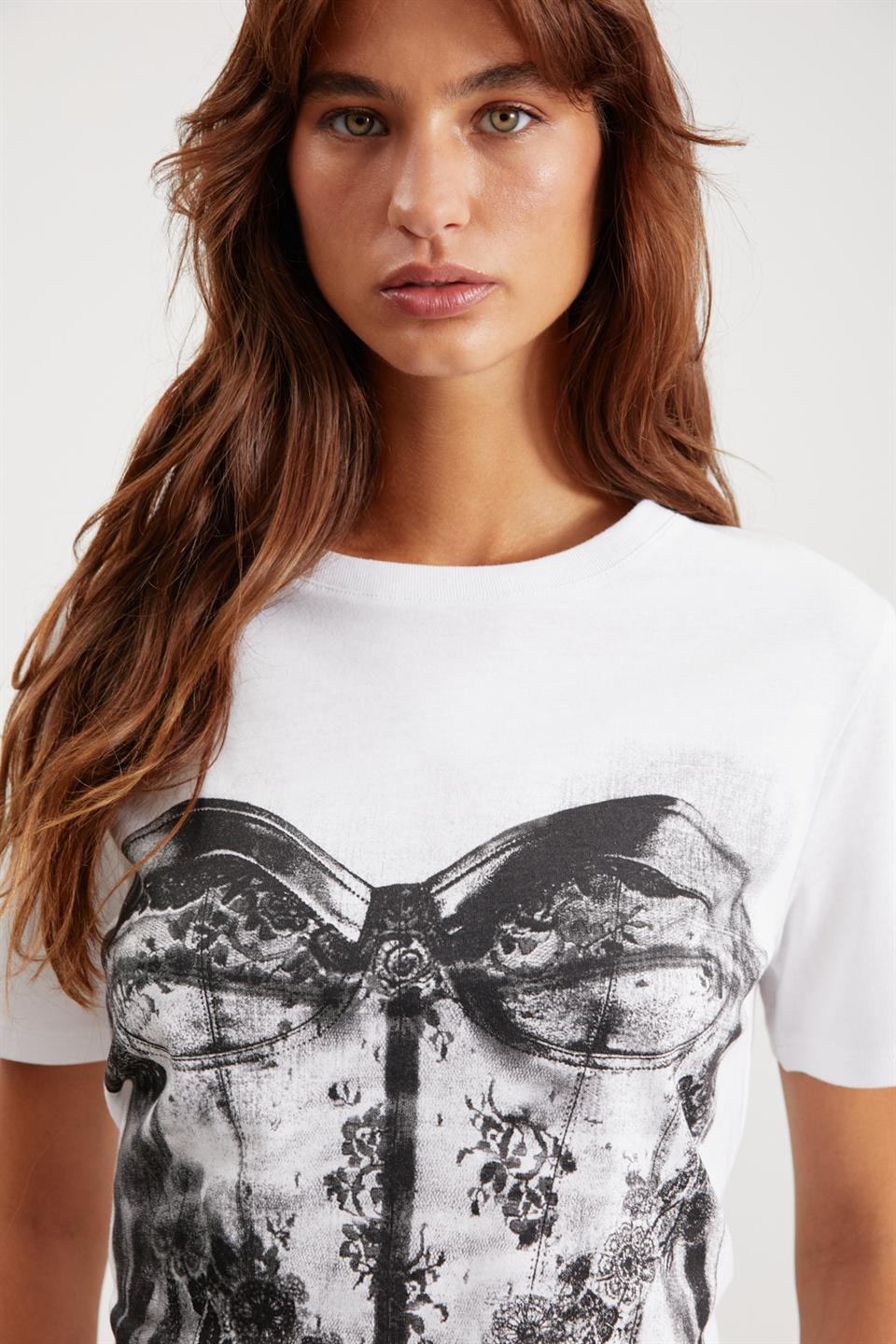 MARİBEL Korse Detaylı Regular Beyaz  T-Shirt
