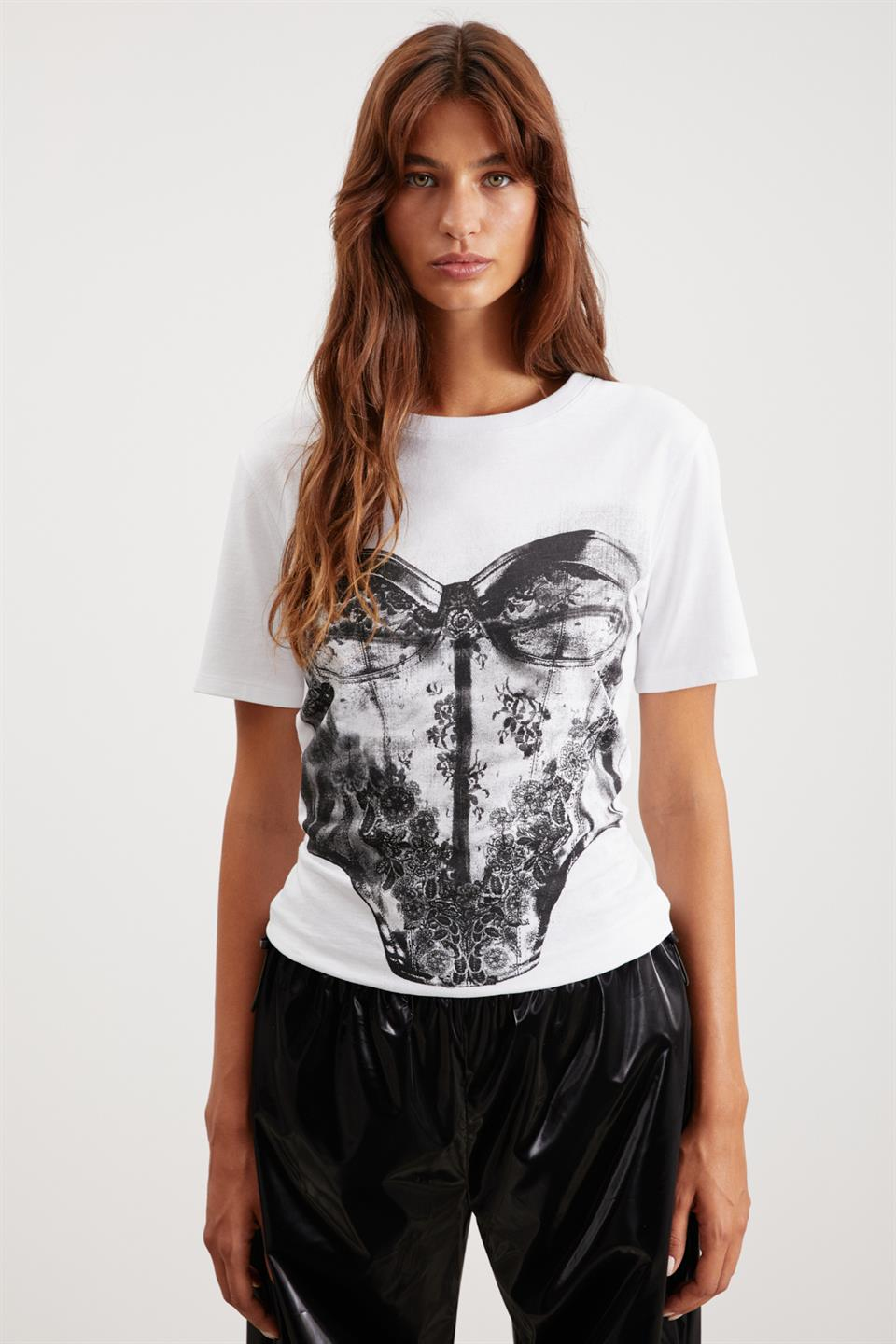 MARİBEL Korse Detaylı Regular Beyaz  T-Shirt