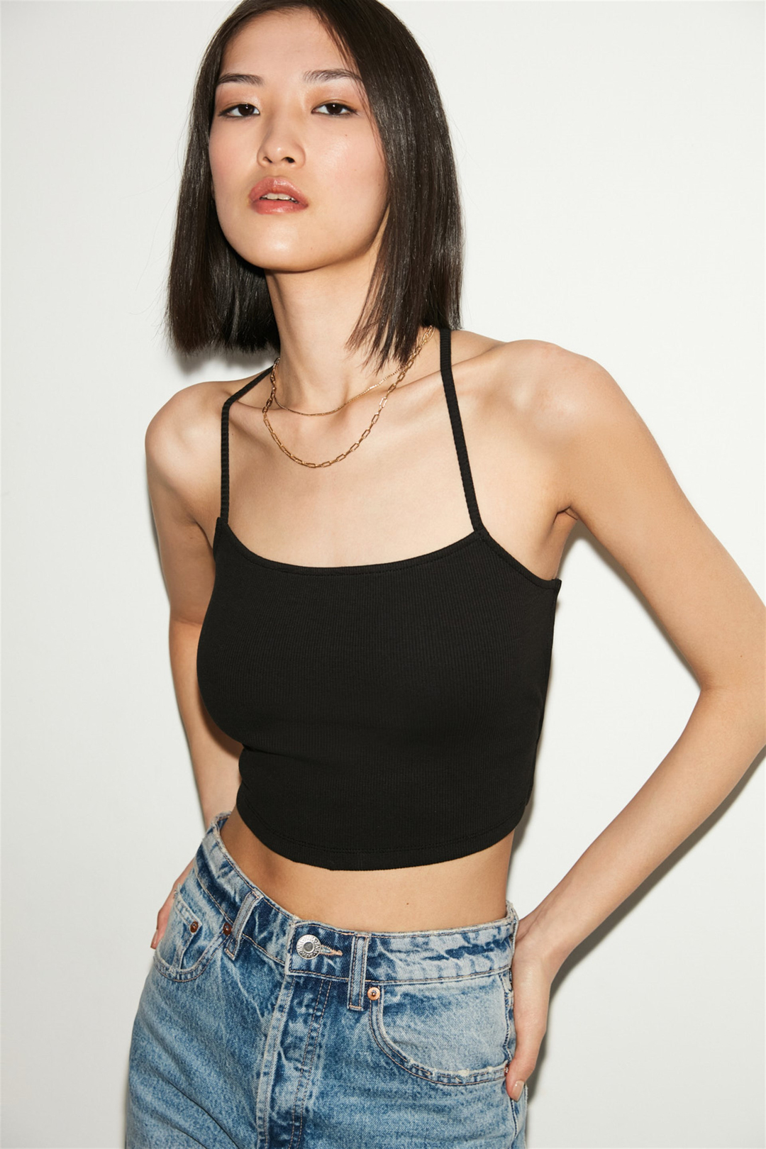 MARIGOLD Kadın Siyah Düz Renk Kare Yaka  Sırt Bağlamalı   Crop Fit Bluz