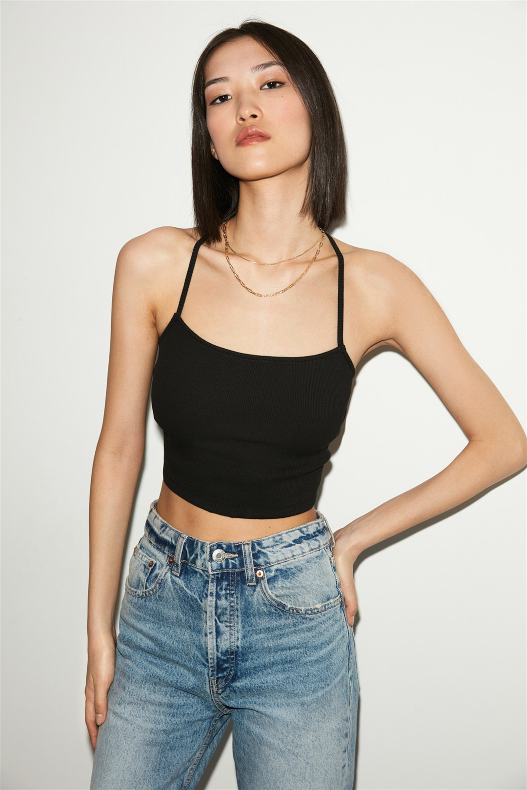 MARIGOLD Kadın Siyah Düz Renk Kare Yaka  Sırt Bağlamalı   Crop Fit Bluz