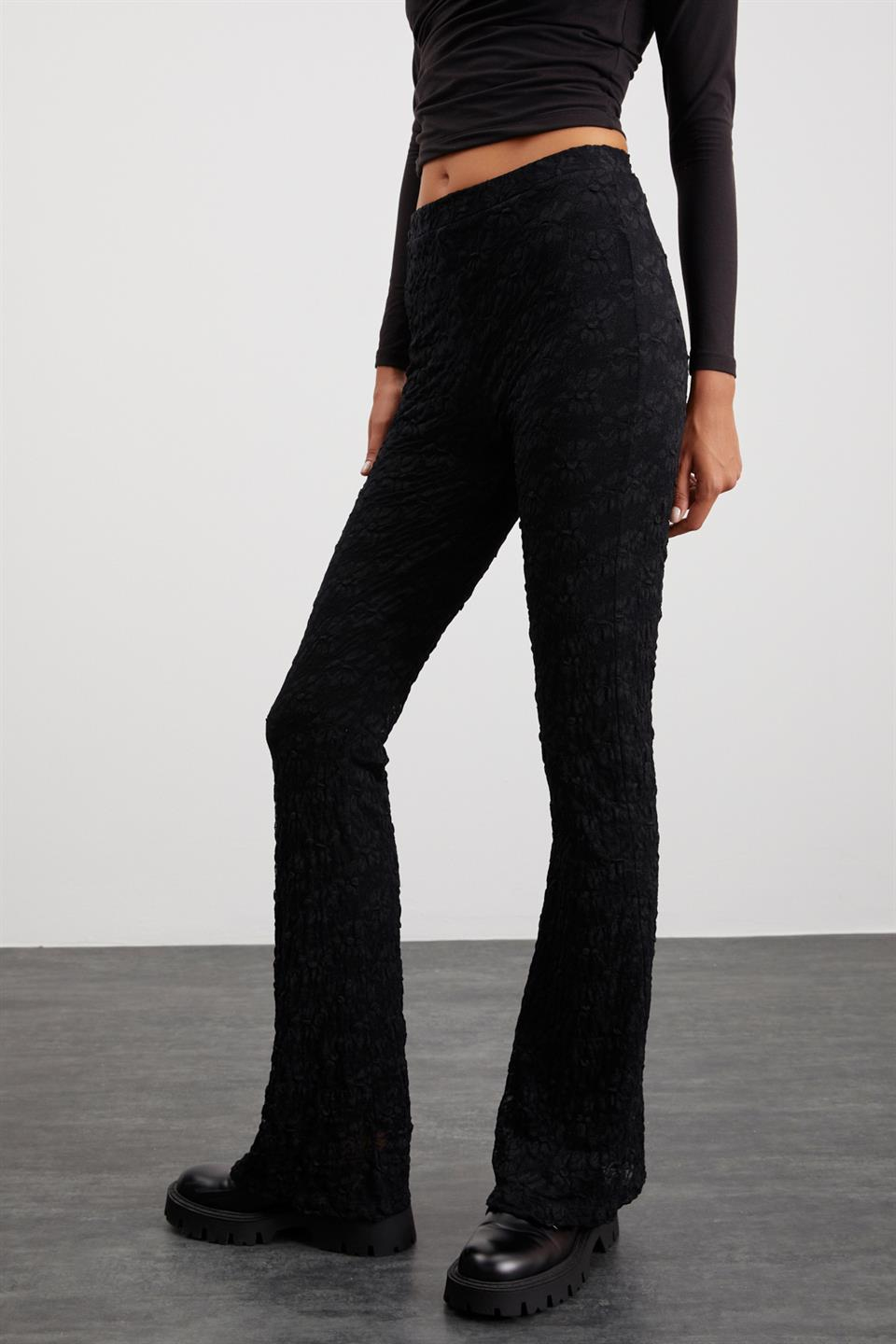 MARISOL Wide Leg Regular Siyah  Pantolon