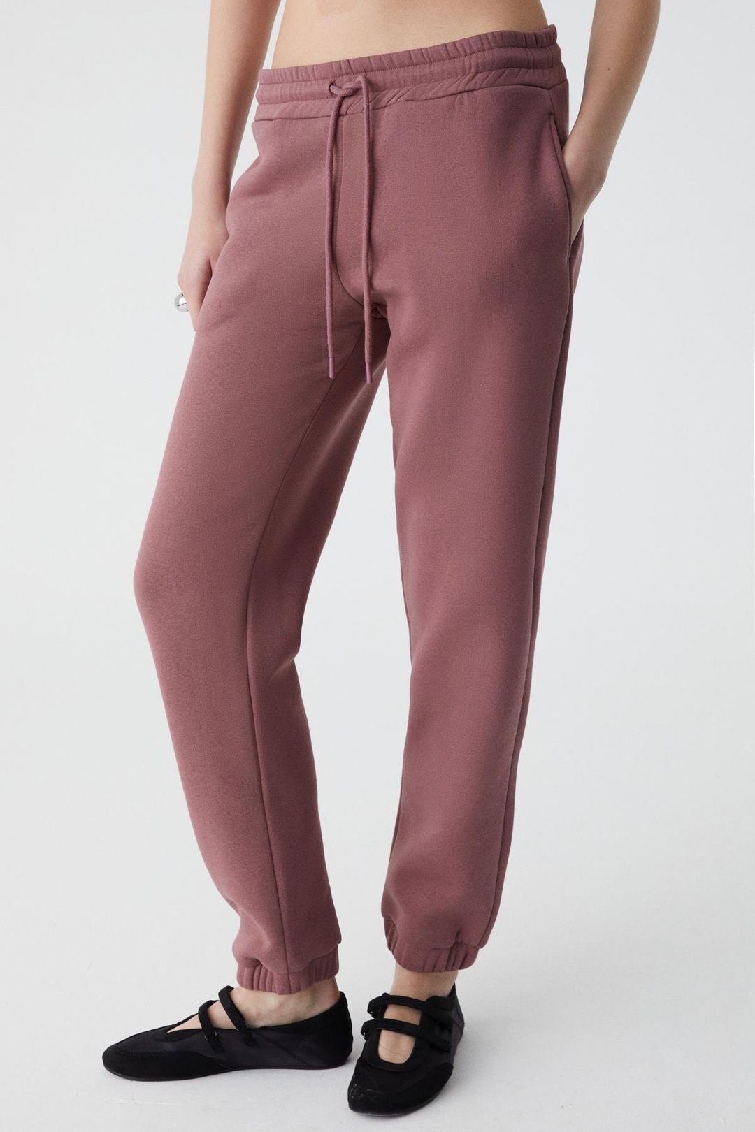 MARITZA Kadın İçi Polarlı %100 Organik Pamuklu Beli Paçası Lastikli Relaxed Mürdüm Eşofman Altı