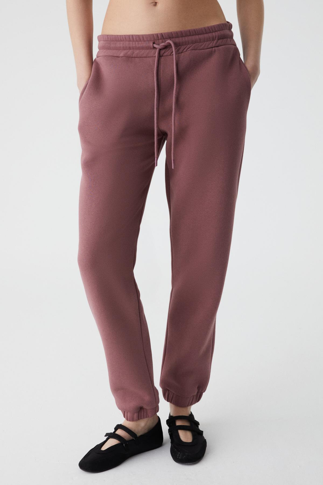 MARITZA Kadın İçi Polarlı %100 Organik Pamuklu Beli Paçası Lastikli Relaxed Mürdüm Eşofman Altı