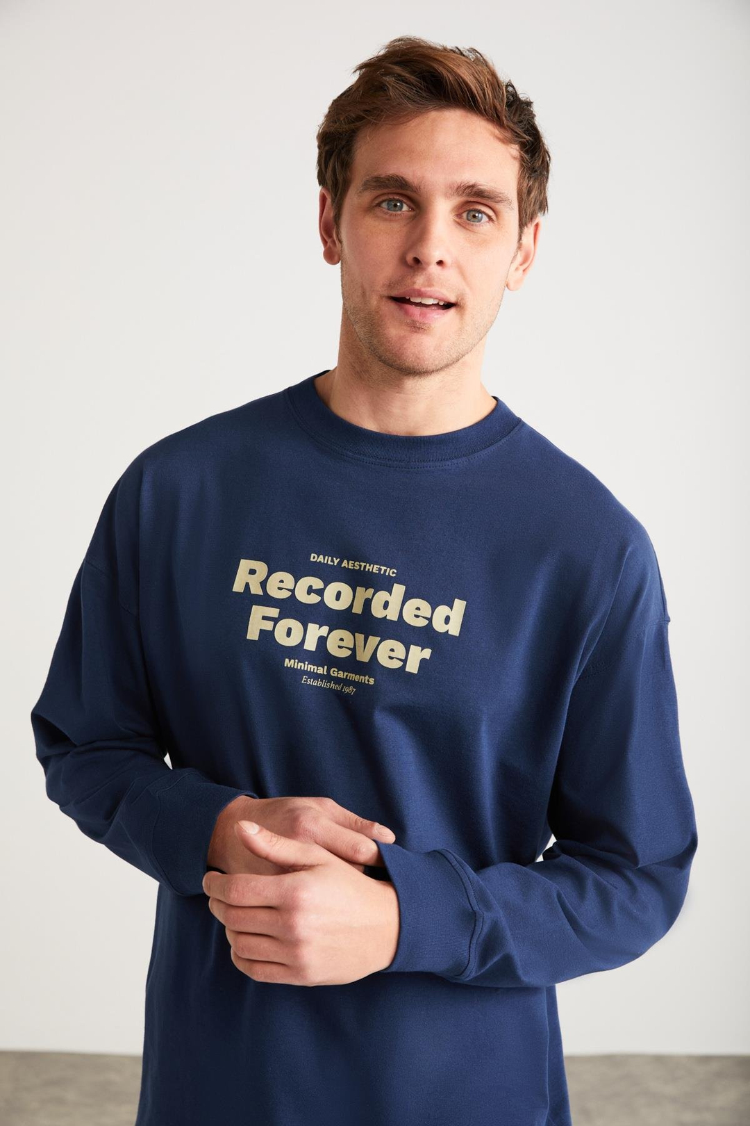 MARTIN Basic Comfort Lacivert Tekli T-Shirt