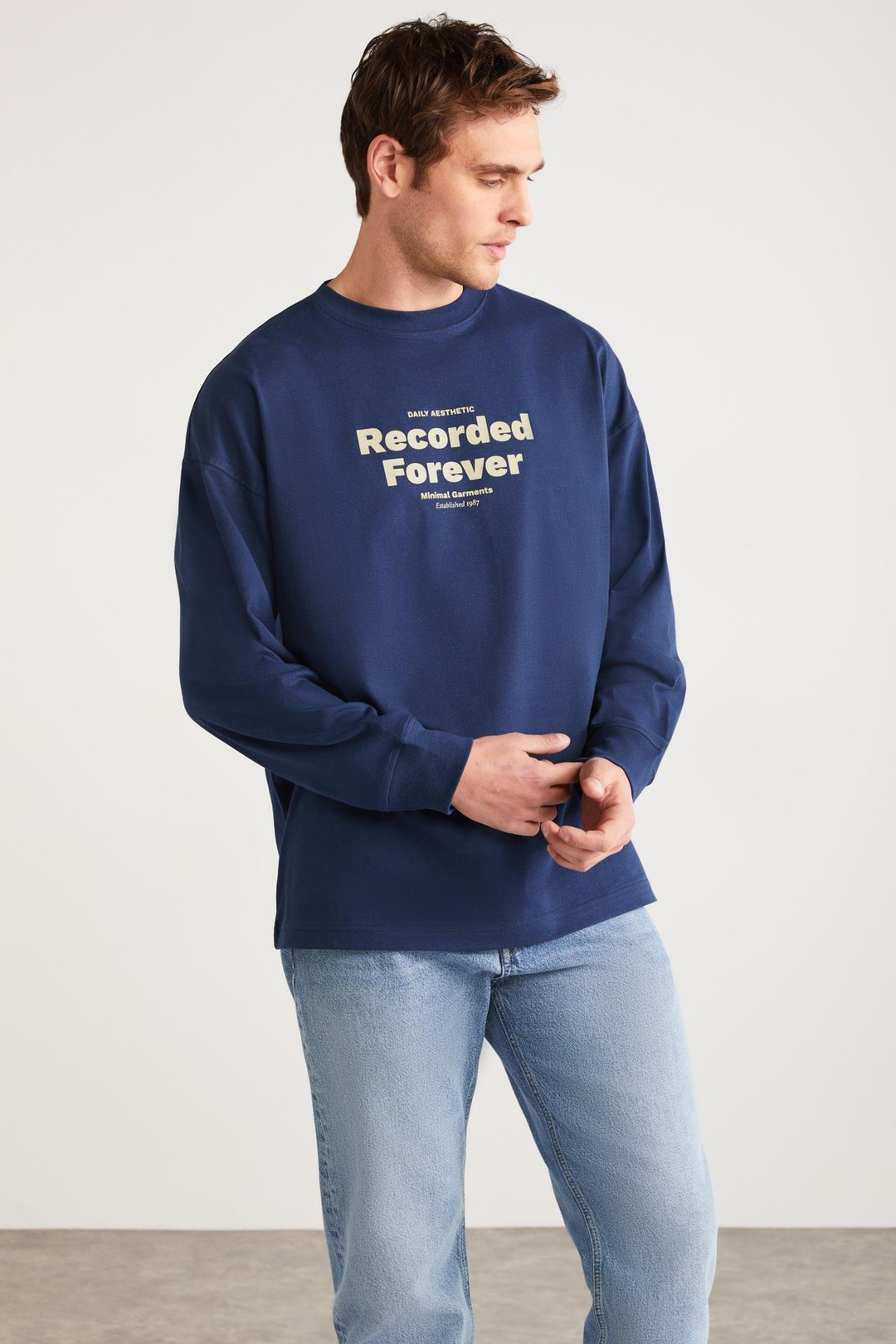 MARTIN Basic Comfort Lacivert Tekli T-Shirt