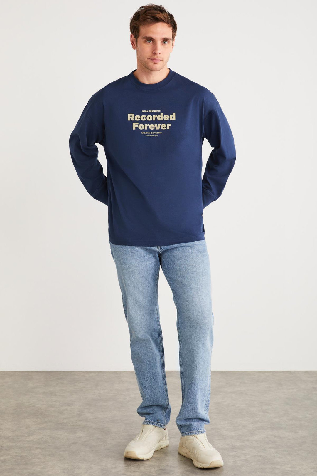 MARTIN Basic Comfort Lacivert Tekli T-Shirt