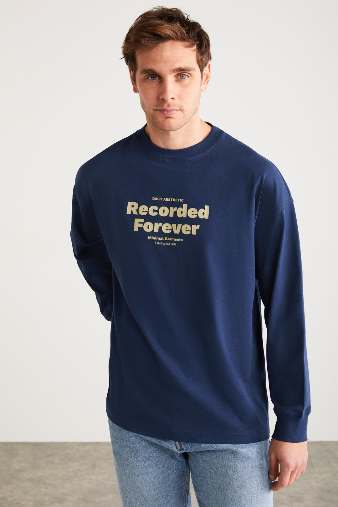 MARTIN Basic Comfort Lacivert Tekli T-Shirt