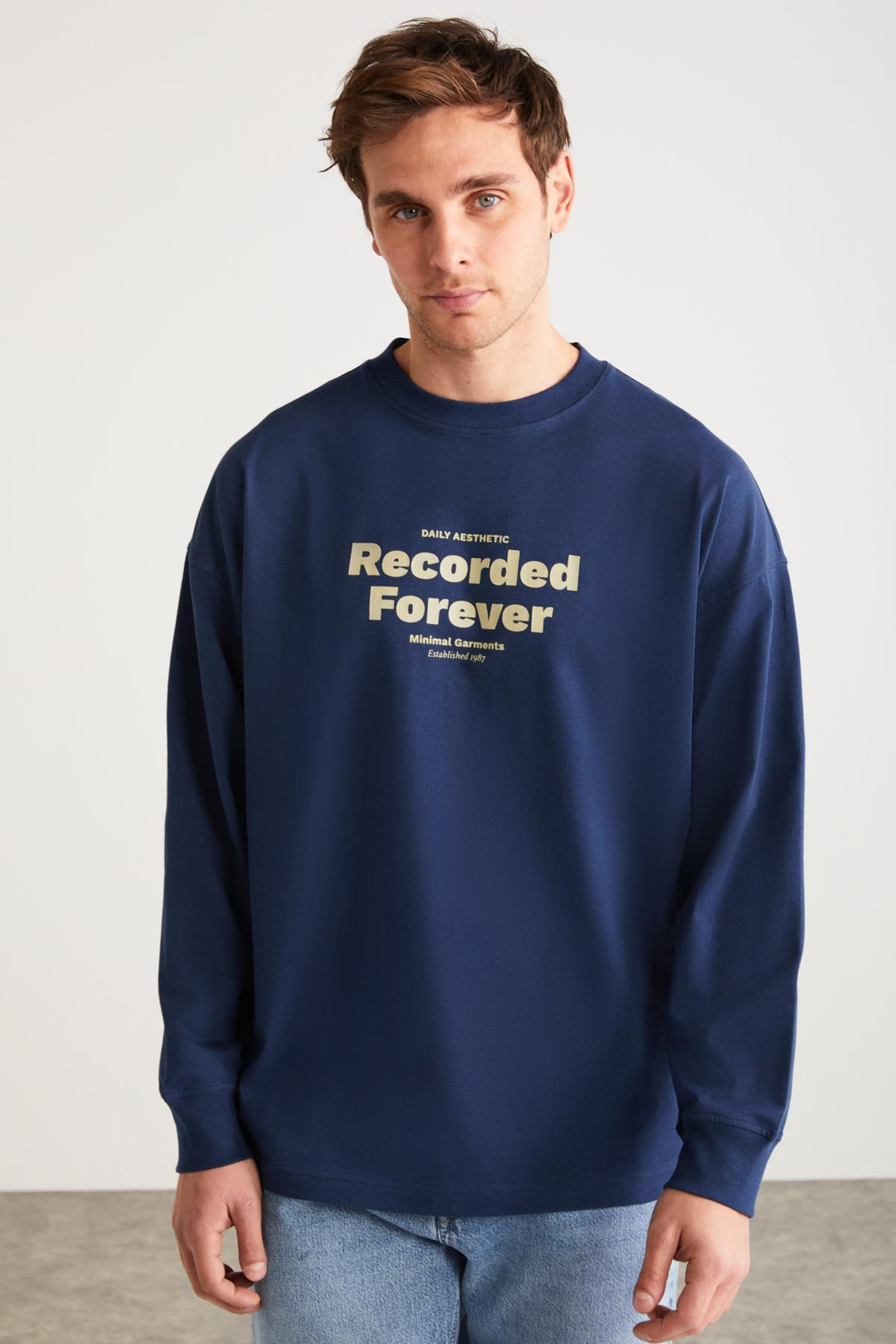 MARTIN Basic Comfort Lacivert Tekli T-Shirt