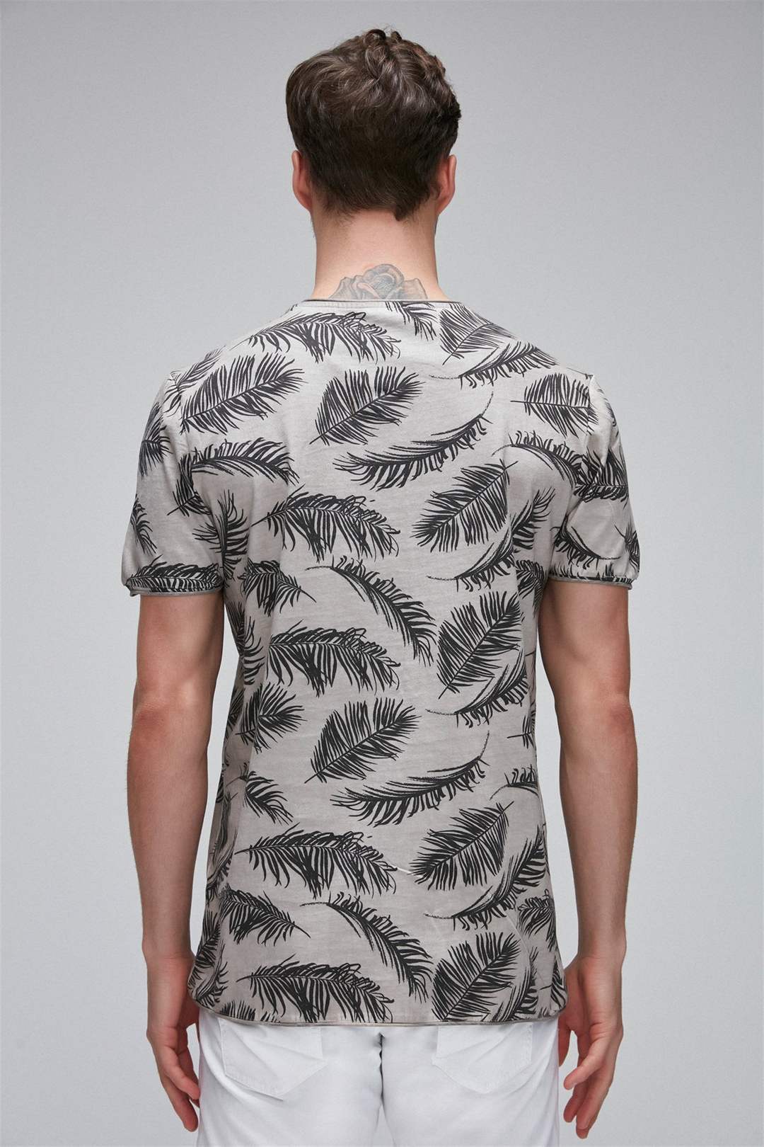 MATEO Erkek Bej Baskılı Yuvarlak Yaka Comfort Fit T-Shirt
