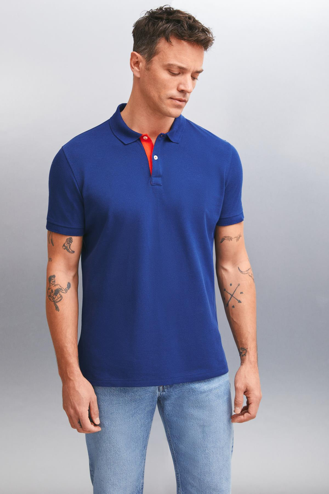 MATHEW  Regular Lacivert Tekli Polo Yaka T-shirt