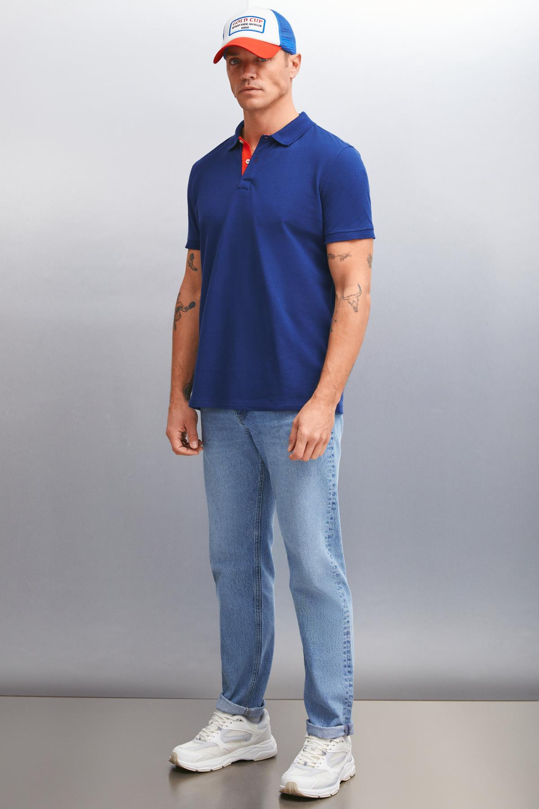 MATHEW  Regular Lacivert Tekli Polo Yaka T-shirt
