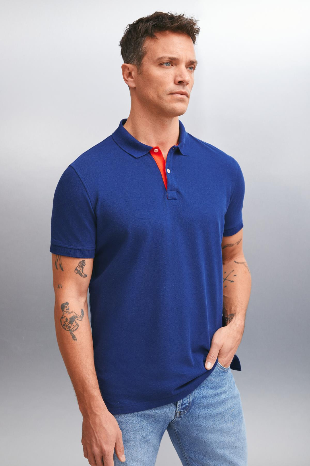 MATHEW  Regular Lacivert Tekli Polo Yaka T-shirt
