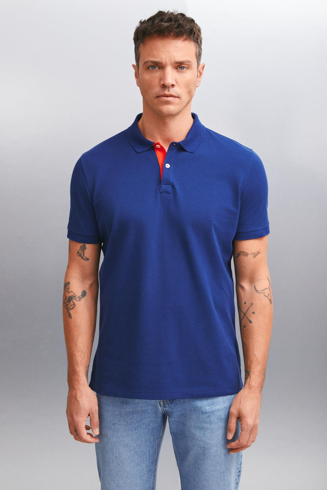 MATHEW  Regular Lacivert Tekli Polo Yaka T-shirt