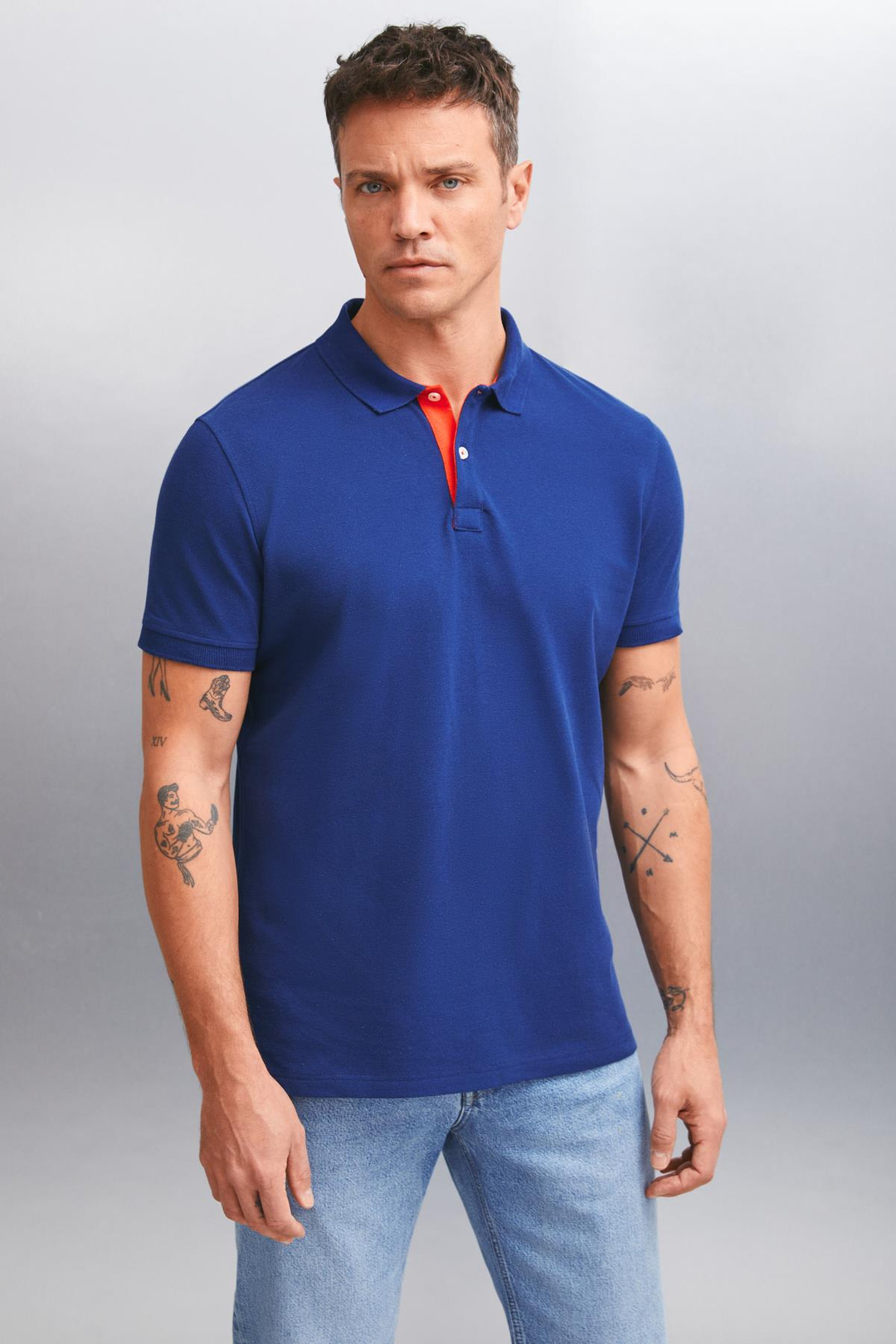 MATHEW  Regular Lacivert Tekli Polo Yaka T-shirt