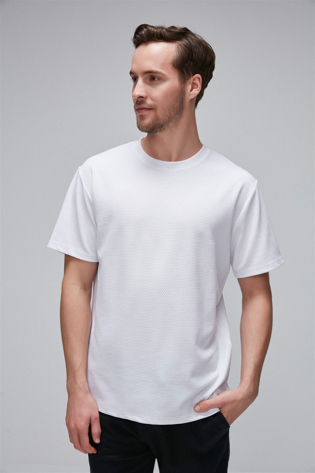 MAVERICK Erkek Beyaz Düz Renk Yuvarlak Yaka Comfort Fit T-Shirt