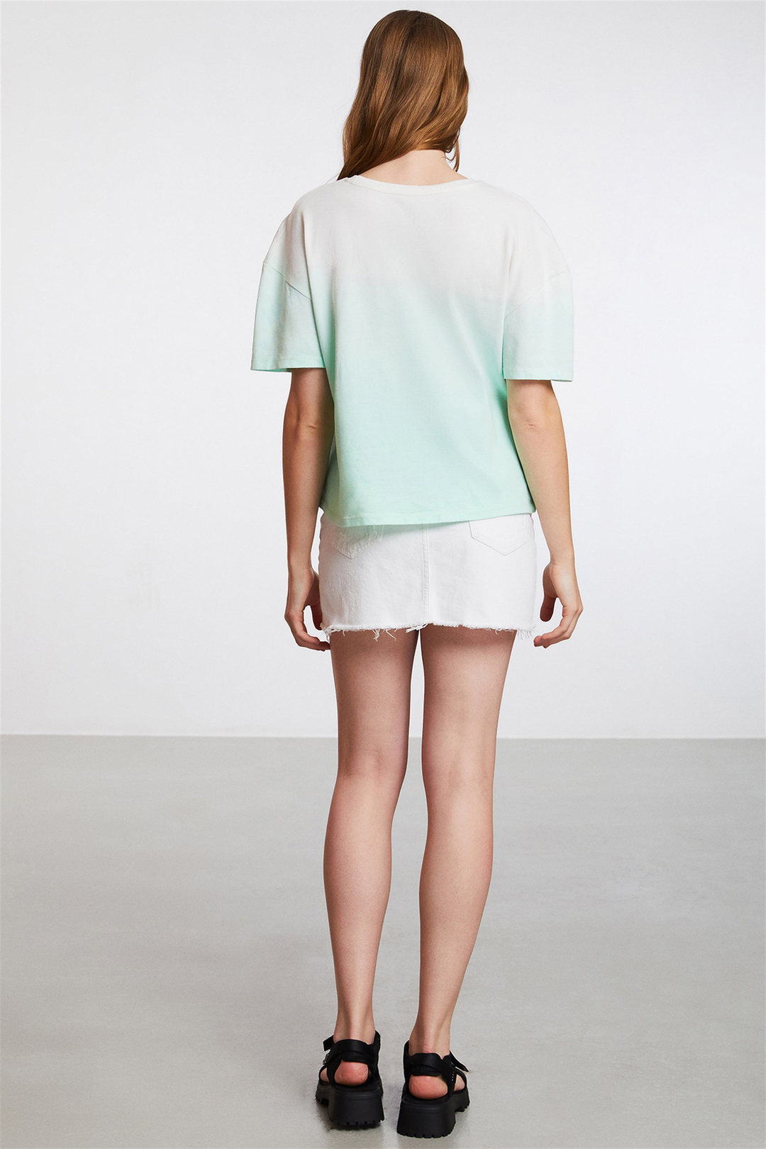 MIAMI Kadın Yeşil Batik Yuvarlak Yaka Oversize T-Shirt