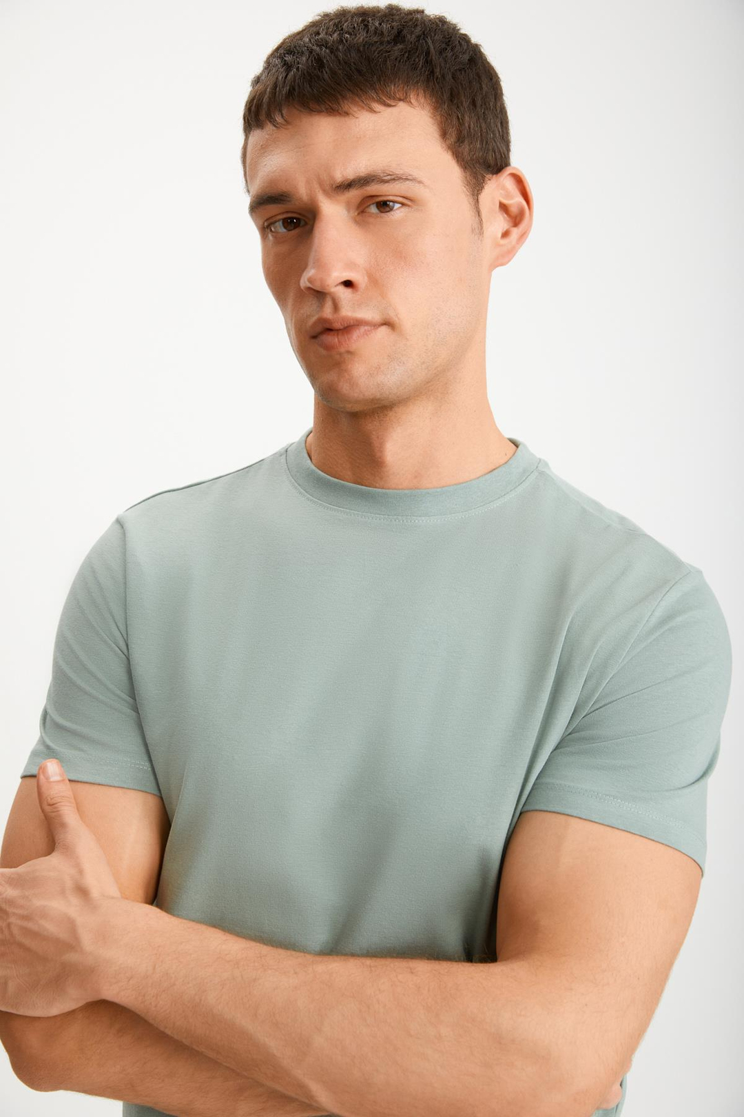MICHEL Erkek Slim Fit Dar Kesim %100 Organik Pamuklu Yana Kayan Dikişli  Basic Örme Mint Yeşil T-Shirt