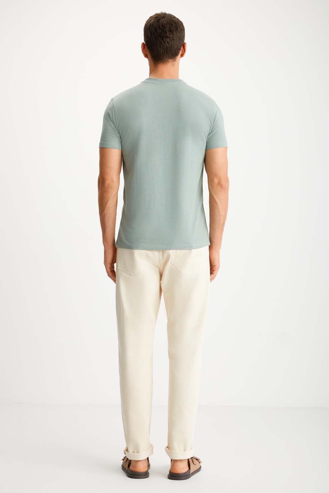MICHEL Erkek Slim Fit Dar Kesim %100 Organik Pamuklu Yana Kayan Dikişli  Basic Örme Mint Yeşil T-Shirt