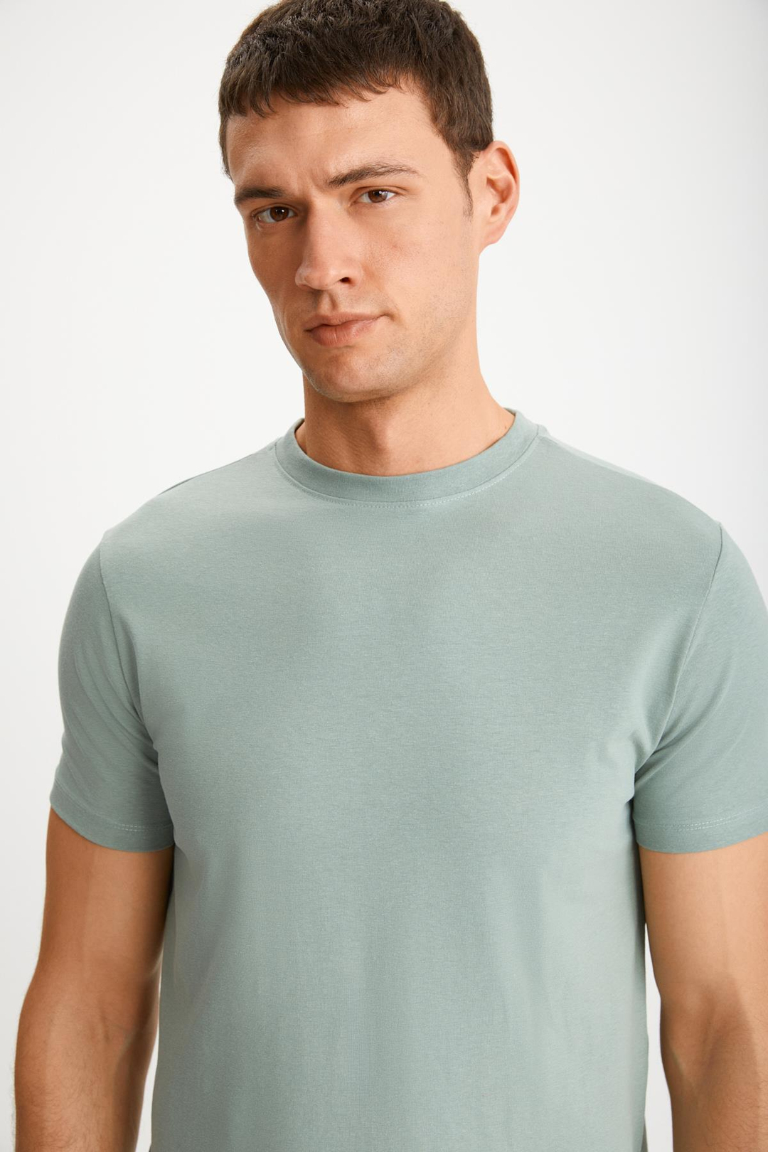 MICHEL Erkek Slim Fit Dar Kesim %100 Organik Pamuklu Yana Kayan Dikişli  Basic Örme Mint Yeşil T-Shirt