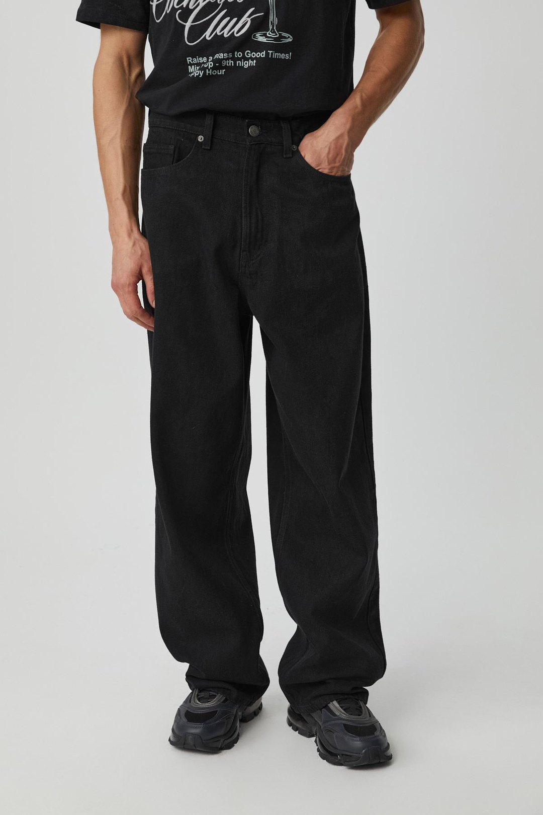 MIKAL Erkek Baggy Bol Paça Denim Antrasit Jeans