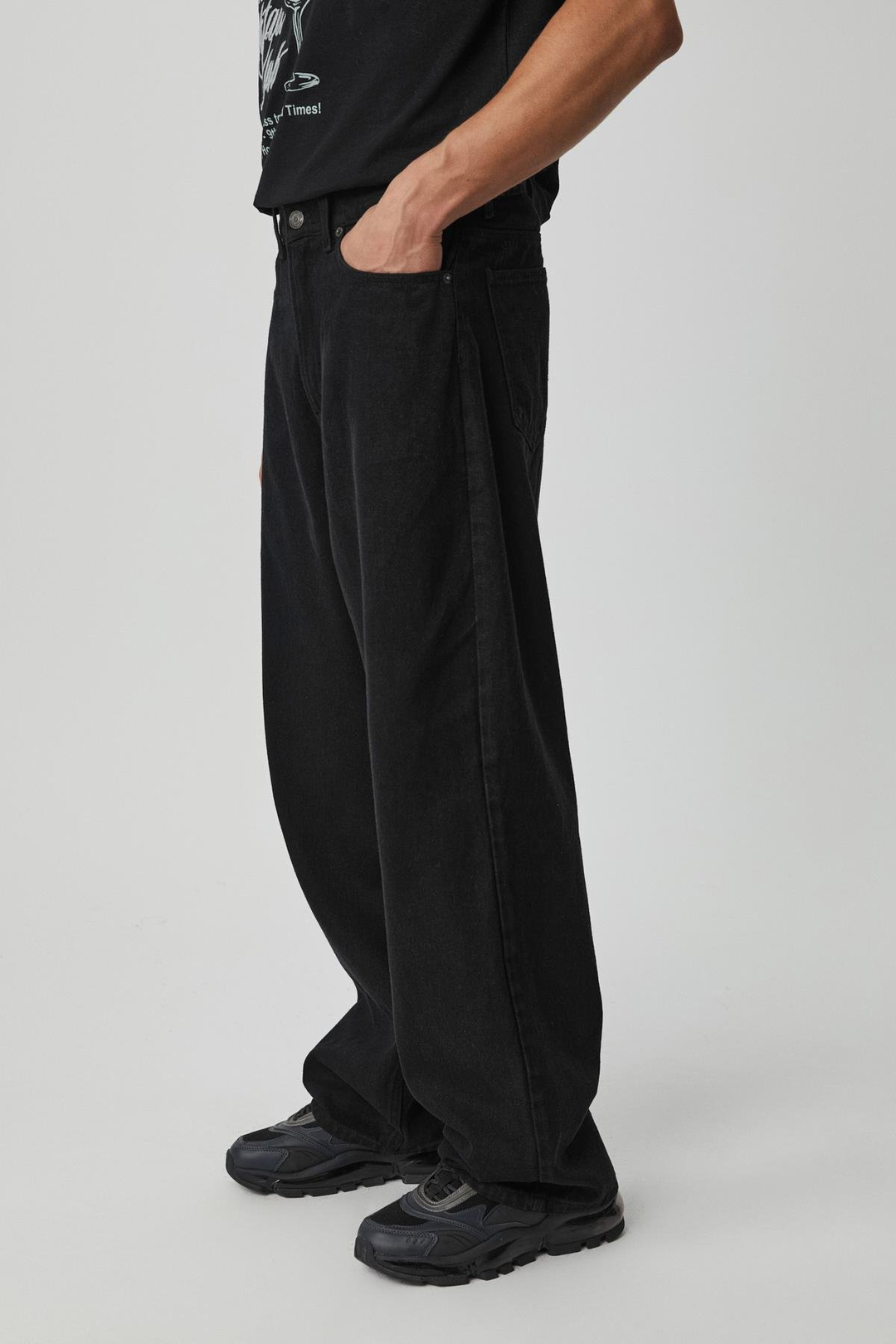 MIKAL Erkek Baggy Bol Paça Denim Antrasit Jeans
