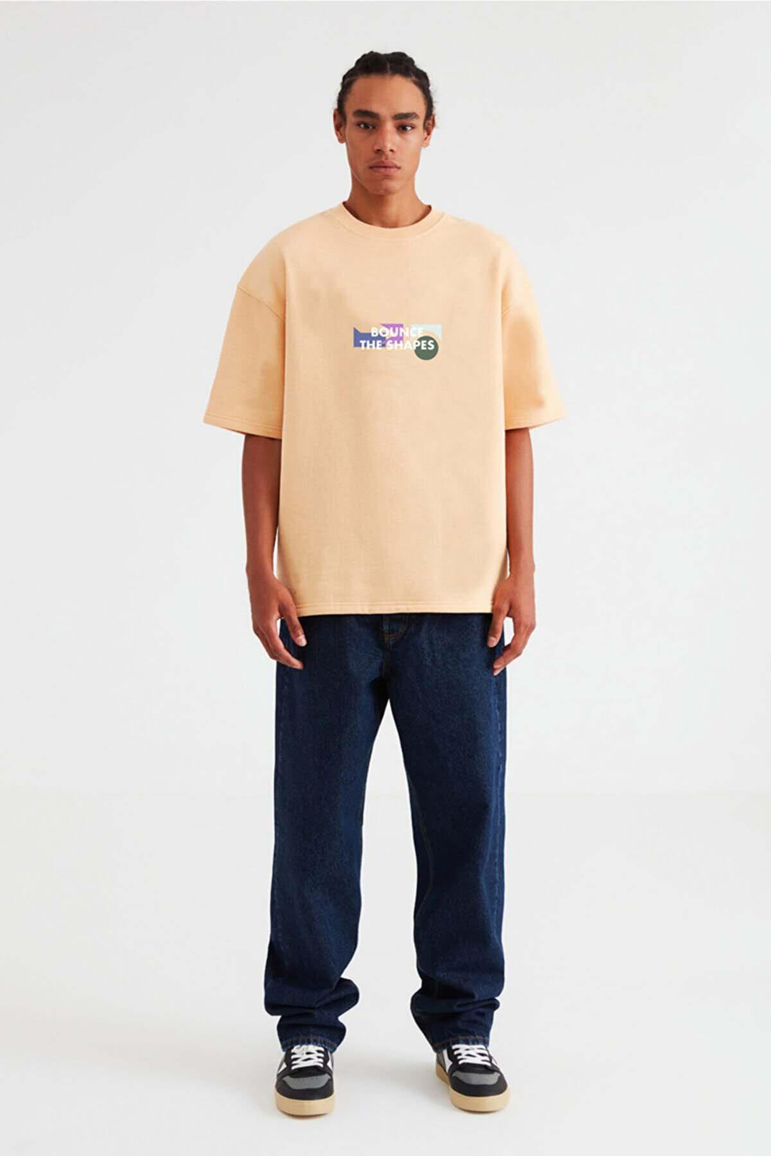 MILENNIAL Erkek Oversize Fit %100 Pamuk Kalın Dokulu Baskılı Somon T-Shirt