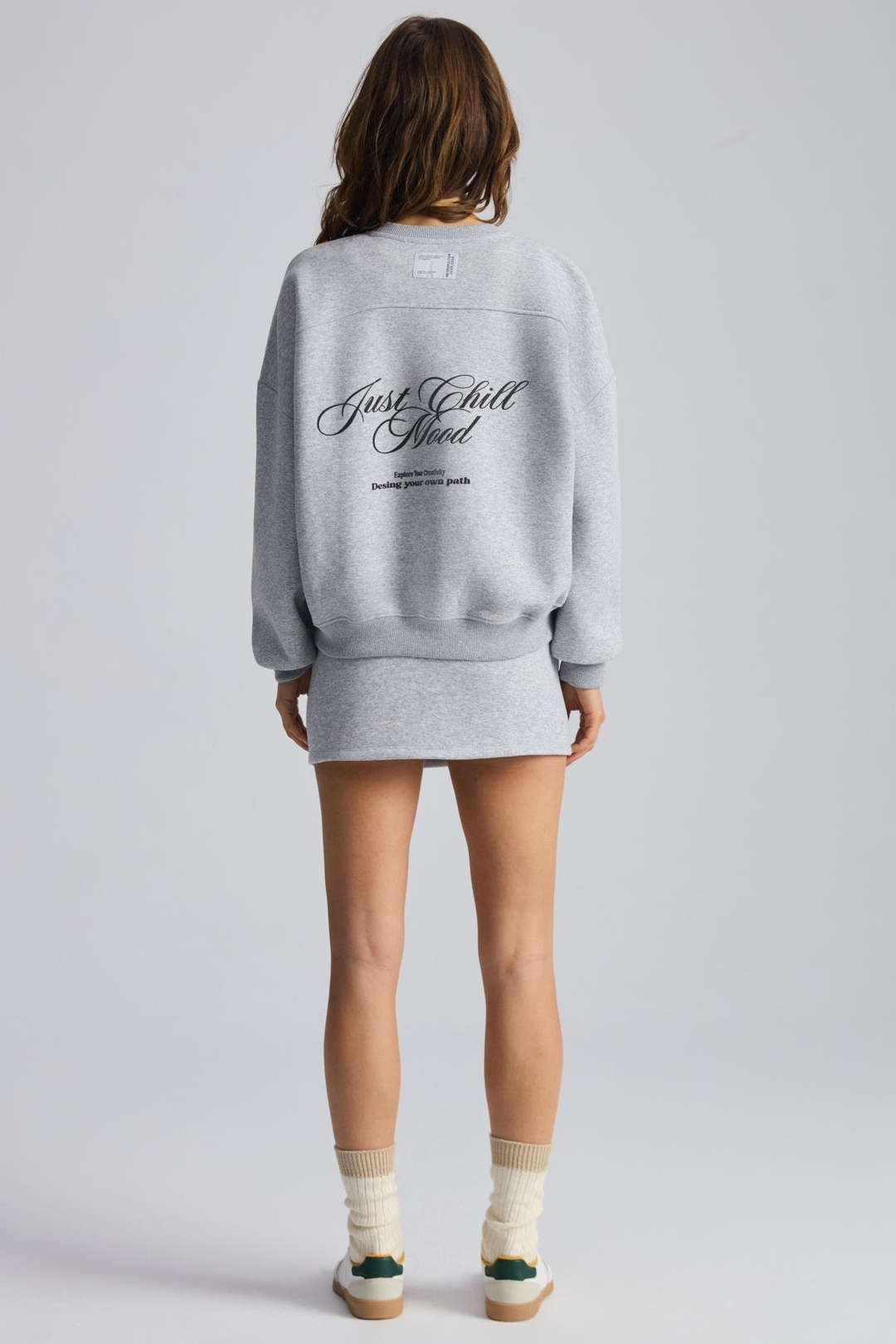 MIREILLE Kadın Baskılı 3 İplik Örme Organik Pamuk Regular Fit Grimelanj Sweatshirt