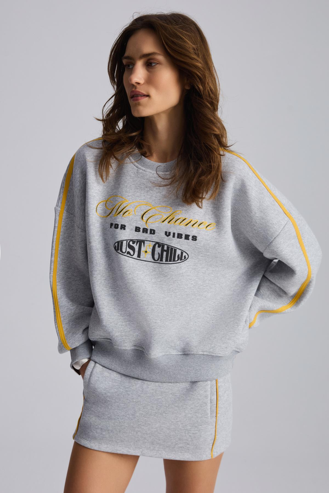 MIREILLE Kadın Baskılı 3 İplik Örme Organik Pamuk Regular Fit Grimelanj Sweatshirt