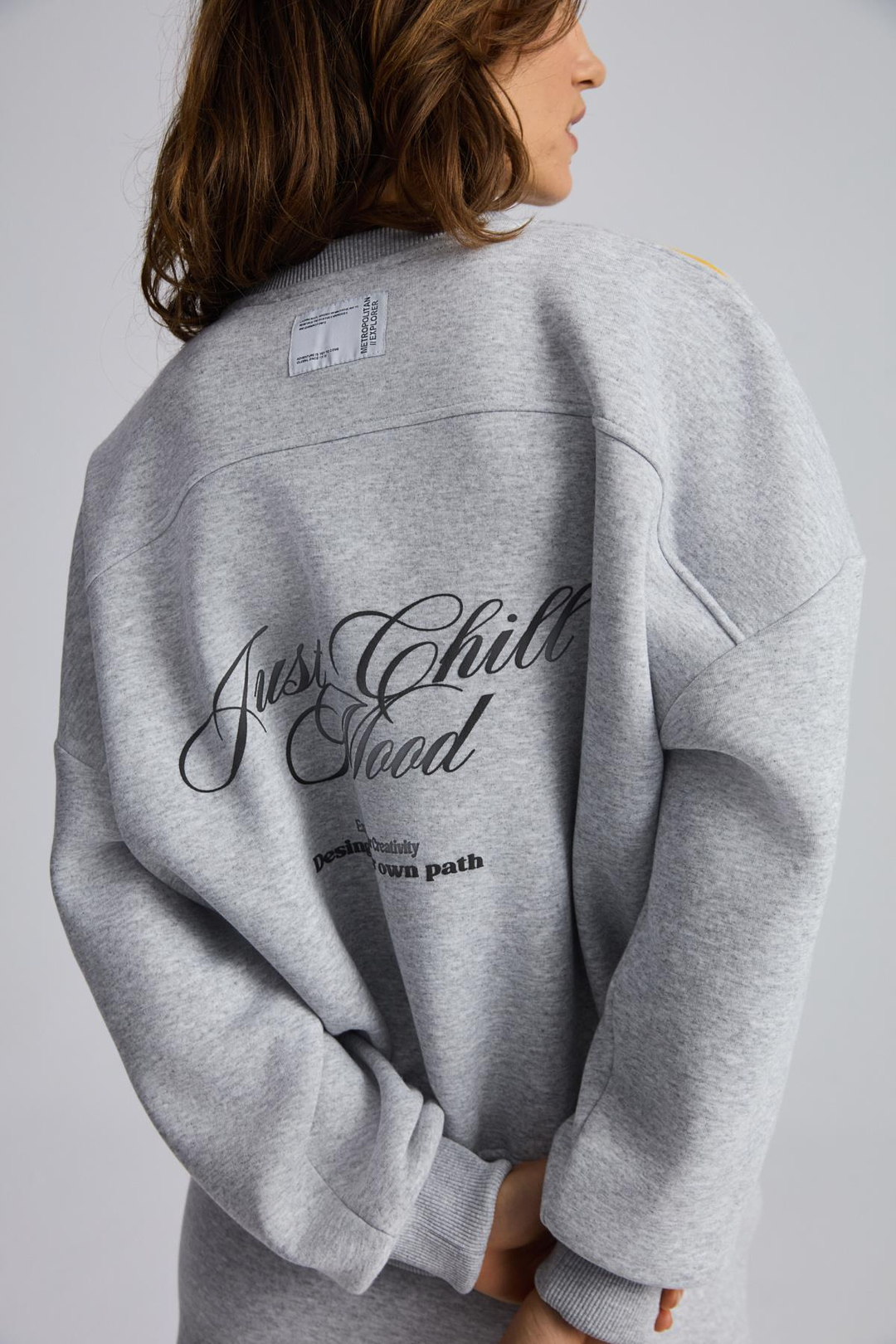 MIREILLE Kadın Baskılı 3 İplik Örme Organik Pamuk Regular Fit Grimelanj Sweatshirt