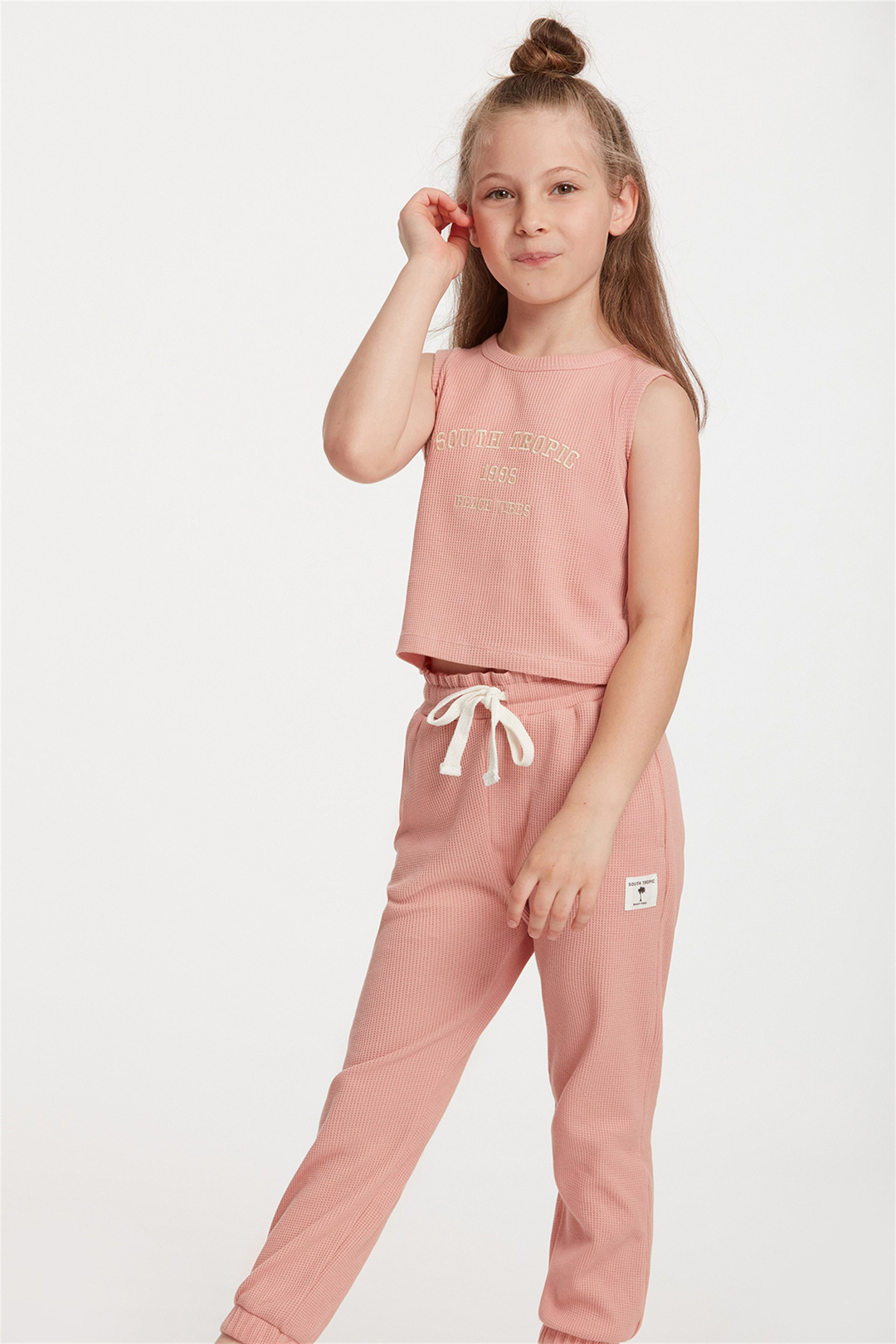 MISAKI Çocuk Pembe Baskılı Yuvarlak Yaka Comfort Fit Eşofman Takımı