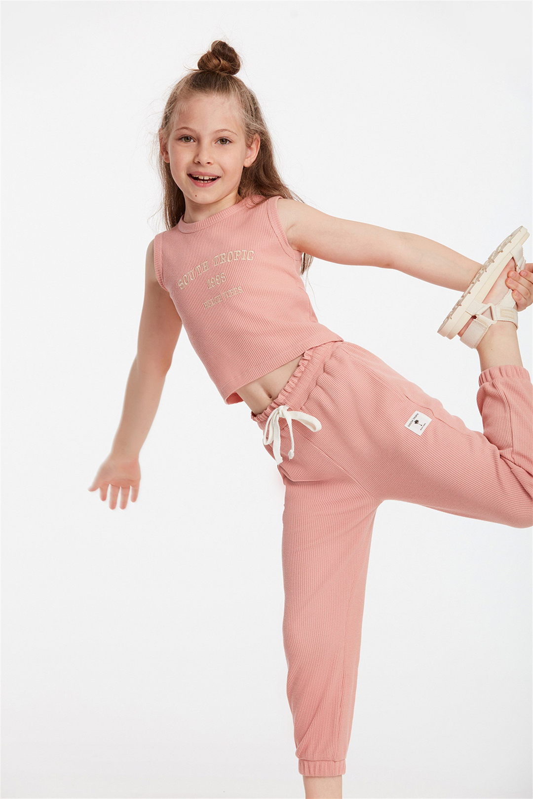 MISAKI Çocuk Pembe Baskılı Yuvarlak Yaka Comfort Fit Eşofman Takımı