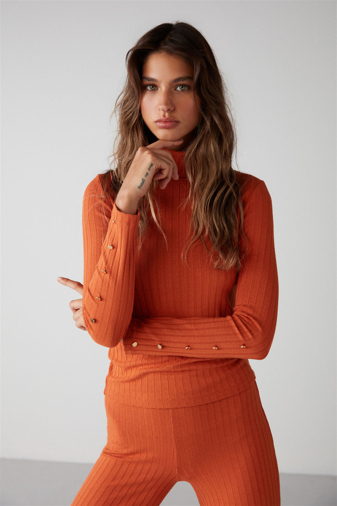 MORANES Örme Slim Fit Kiremit Rengi  Bluz