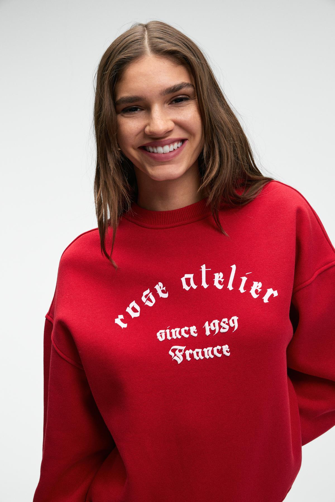 MOREVESSA Kadın Regular Fit Baskı Detaylı Yuvarlak Yakalı Kırmızı Sweatshirt