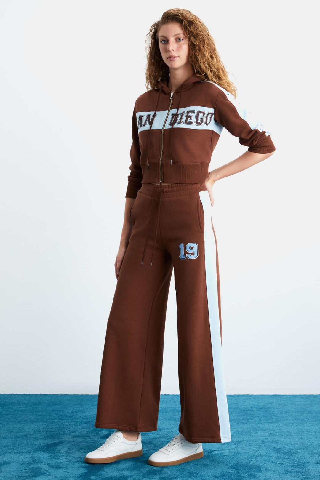 MORIAH Kadın Kapüşonlu Geniş Paça Kahverengi Alt-Üst Takım