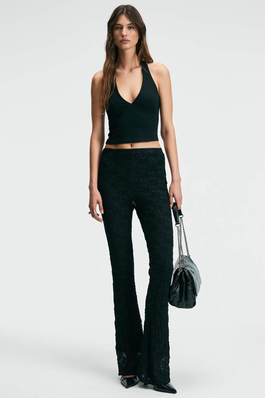 MORIENNE Kadın Halter Yaka Kalın Askılı Sırtı Açık Crop Siyah Bluz