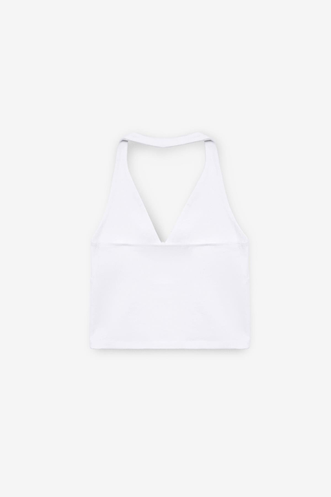 MORIENNE Kadın Halter Yaka Kalın Askılı Sırtı Açık Crop Beyaz Bluz