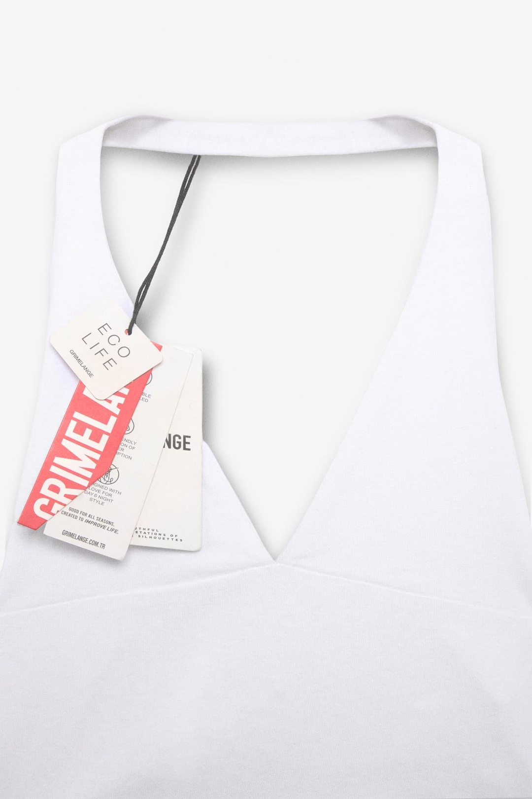 MORIENNE Kadın Halter Yaka Kalın Askılı Sırtı Açık Crop Beyaz Bluz