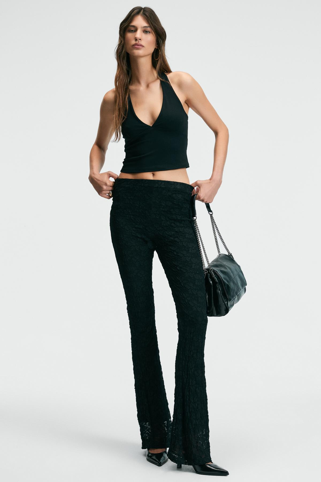 MORIENNE Kadın Halter Yaka Kalın Askılı Sırtı Açık Crop Siyah Bluz