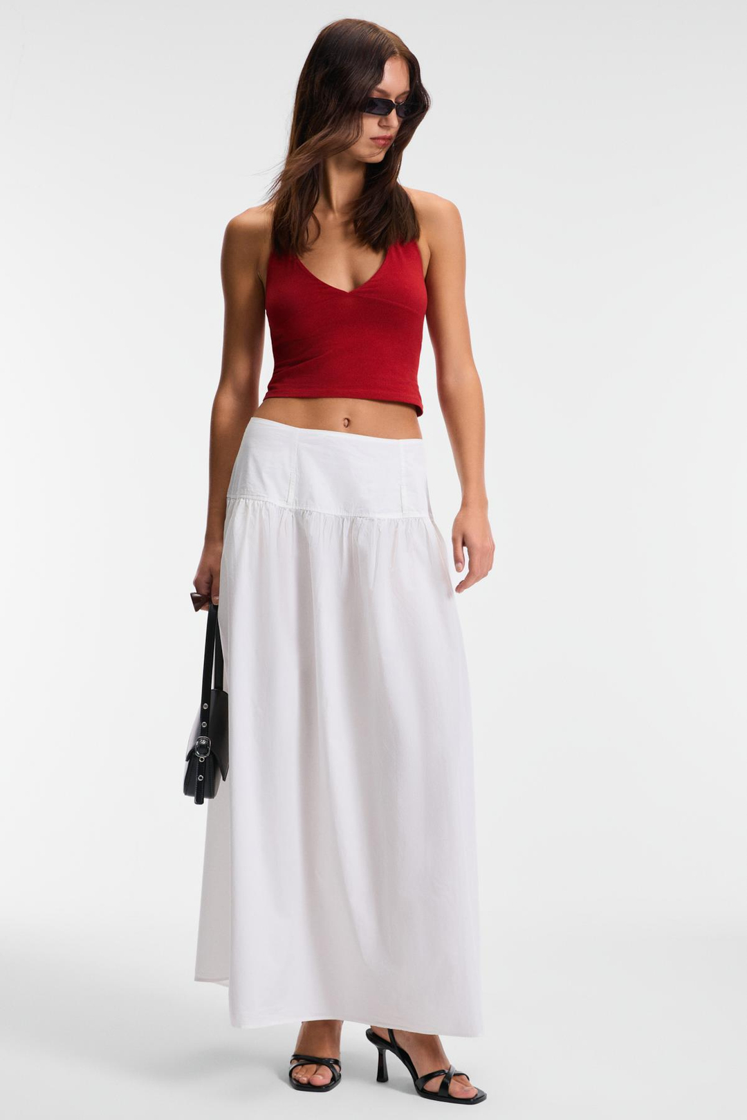 MORIENNE Kadın Halter Yaka Kalın Askılı Sırtı Açık Crop Kırmızı Bluz